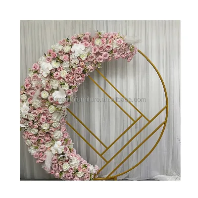 Romantic Event Party Decor Supplies Artificial Flowers for Wedding Backdrop Decor Half Moon Shaped Pink Flower Arch for Wedding