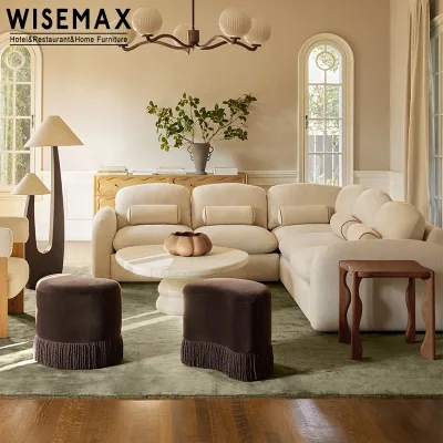 WISEMAX FURNITURE Modern Style Bedroom Ben End Stools Living Room Fabric Ottoman with Tassel for Hotel Cafe Office Villa