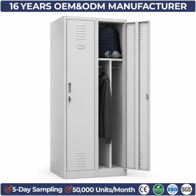 Modern Light Grey 2 Door Locker Slim Office Storage Cabinet Professional Metal Cupboard for Agency Co-working Space Business