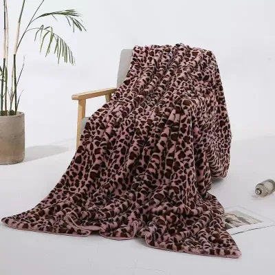 Leopard Print Fluffy Plush Throw Blanket Double Sided Coral Fleece Warm Blanket for Daily Home Use
