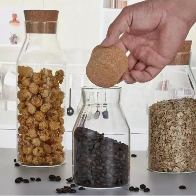 Luxury Modern Design Borosilicate Glass Airtight Transparent Canister Cork Lid for Kitchen Party Use Heatable 0.5-1L Capacity