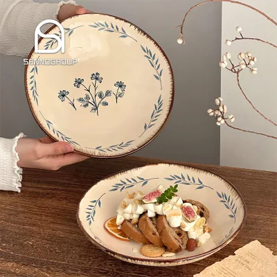 Aesthetic Hand Painted Ceramic Brown Deep Chargers Plate Vintage Table Decoration Gourmet Charger Plates for Events