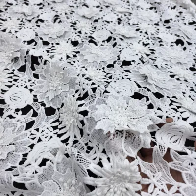 New Design Off White 3D Flower African Water Soluble Lace Fabrics French Net Lace With Stones Guipure Cord Lace Fabric