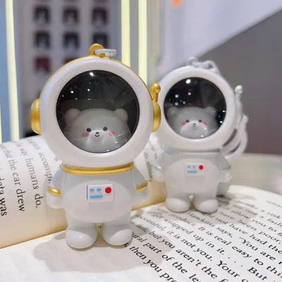Creative Starry Night Light Astronaut Keychain Couple Glowing Bear Keychain Package Pendant