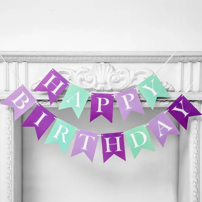 Mermaid Banner and Tailcoat Flag Floral Flower Birthday Party Wall Decorations for Theme Parties