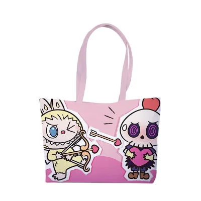 Linda Cute Labubu Pu College Female Cute Cartoon Shopping Handbag Same Style Casual Anime Shoulder Bag