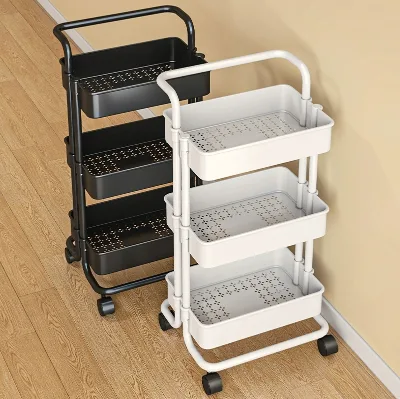 Multiple Functions Kitchen Removable 360° Rotating Strong Plastic Storage Trolley Cart Shelf for Living Room Kitchen Bathroom