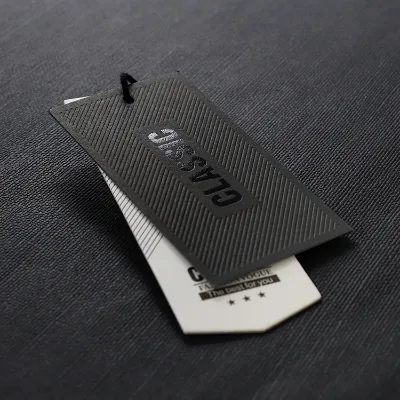 New Hot Sale Free Design Custom Embossed Textured Hot Stamping UV Clothing Hang Tags