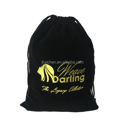 Embroidery Logo Black Flannel Drawstring Hair Drier Gift Bags Velvet Shoe Packaging Pouch