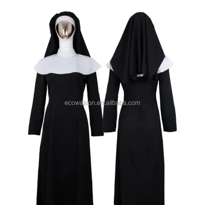 Nuns Cosplay Costumes Women Girls Christian Catholic Religion Missionary Nun Black Dress Halloween Christmas Carnival Party Suit
