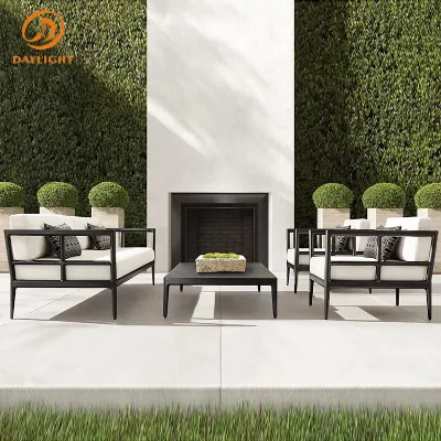 Modern Outdoor Aluminum Frame Sofa Conversation Set Patio Lounge Furniture All Weather White Cushions Garden Backyard Villa
