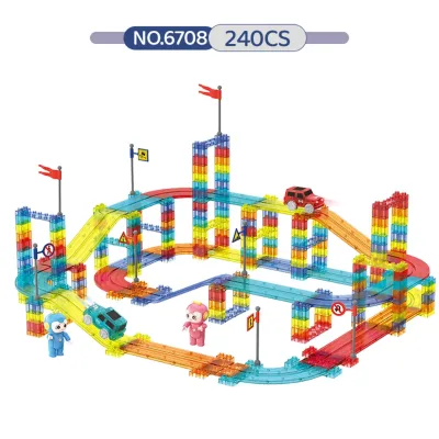 Hot Popular Kids Puzzle Magnetic Building Blocks  Electric Car Set Scene Blocks 63pcs Track Magnetic Pieces Building Blocks