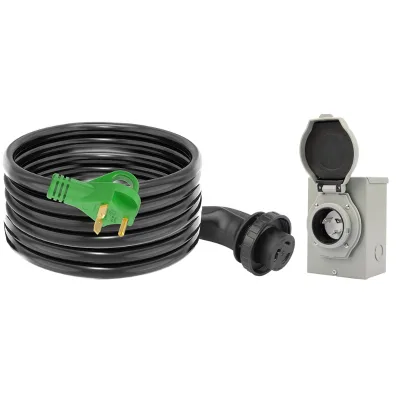 Camper Accessories 30amp RV Detachable Power Extension Cord with 135-degree Handle, 30amp Generator Power Inlet Box  ETL Listed
