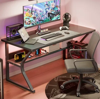 E-Sports Large Office Gaming Desk Chair Set with RGB LED Lighting Modern Design Cable Management Made From Wood for Home School