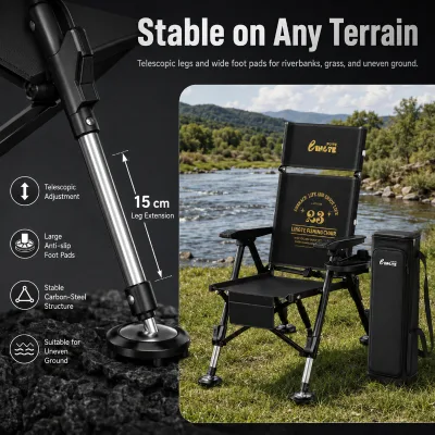 Customize logo Portable Folding Fishing Chair Carry Bag 5-Position Reclining Heavy Duty Garden Oxford Fabric Carbon Steel