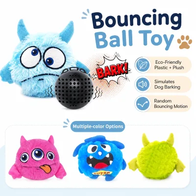 Smart Dog Toy Ball with Sound and Vibration Auto Bounce Durable Bite Resistant Plush Cover Interactive Pet Toy for Chewing