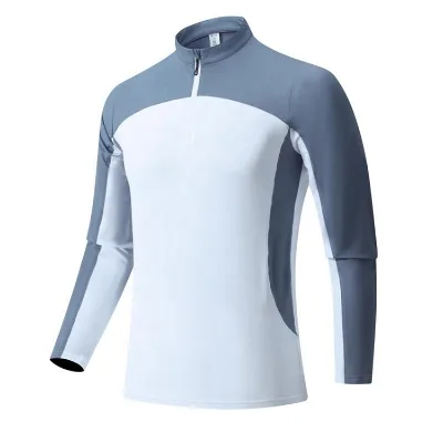 High Quality Polyester Tshirt New Design Men Gym Shirt Long Sleeve Zip t Shirt With logo Printing Custom