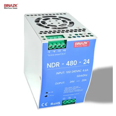 BINA Factory Direct 480W 24V SMPS NDR-480-24 DIN Rail for Automation Cabinet