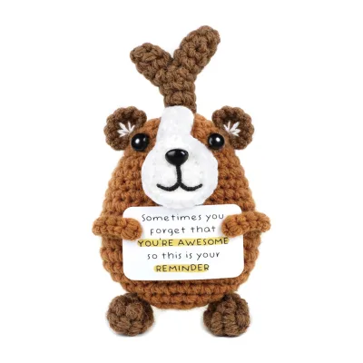 Crochet Puppy with Card Birthday Gifts for Women Men Handmade Pear-Dog Emotional Inspirational cheer up Gifts Funny Desk Decor