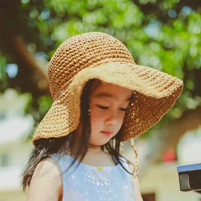 Adult and Child Girl Kids Hat Beach Travelling Summer Paper Straw Bucket Baby Toddler Sun Hat