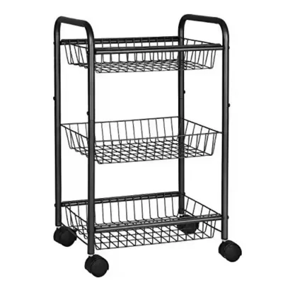 3-Tier Metal Mesh Rolling Storage Cart with Basket Shelving Utility Trolley Office Kitchen Pantry Bathroom Bedroom Use Spices