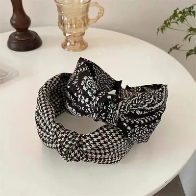 Ladies Butterfly Hounds Tooth Knot Headbands for Girls Wide Plaid Hairbands Hair Hoop Hair Accessories