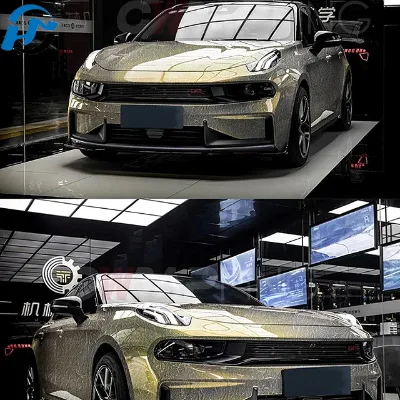 Customized PET TPU Car Decal Wrap Film DIY Self-Adhesive Waterproof Vinyl Wrap Gold Ice Crack Design for Car Stickers