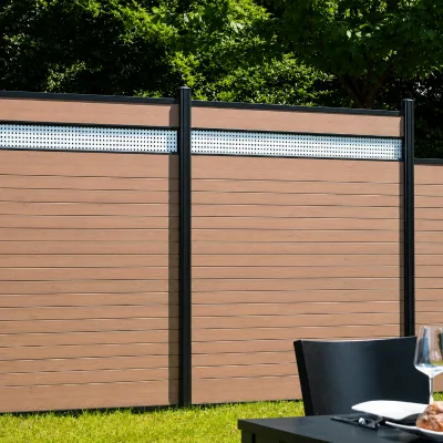 Customizable Embossed Co-Extruded WPC Composite Fence Panel with Powder Coated Metal Frame for Villa Privacy Fencing