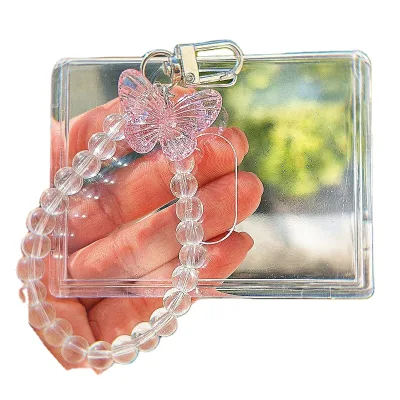 2024 Creative Cute Acrylic Photocard Holder Kpop with Beads Keychain ID Badge Holder for Girls Women