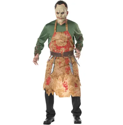 Ecowalson Halloween Party Costumes for Men Terror Scary Blood Zombie Butcher Chef Costume Cosplay With Mask Role Play Costumes