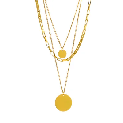 Fashionable 18K Gold-Plated Three-Layer Stackable Pendant Necklace Non-Fading Link Chain Paperclip Jewelry for Parties