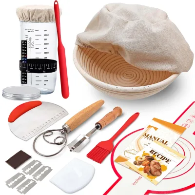 Sourdough Bread Baking Full Set with Glass Starter Jar 9" Round Bread Proofing Basket for Bread Making Baking Fermentation
