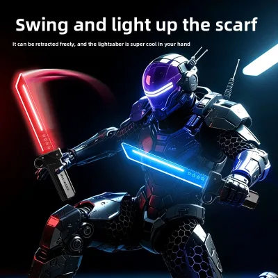 Plastic Interlocking Telescopic Handle Double-Bladed Lightsaber Rotating Luminous Sword Dynamic Lighting Effects