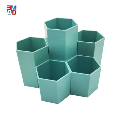 Wholesale Green Hexagonal Shape Customized Pen Container Multi-functional Organizer Plastic Pen Holder for Desk Office Supply
