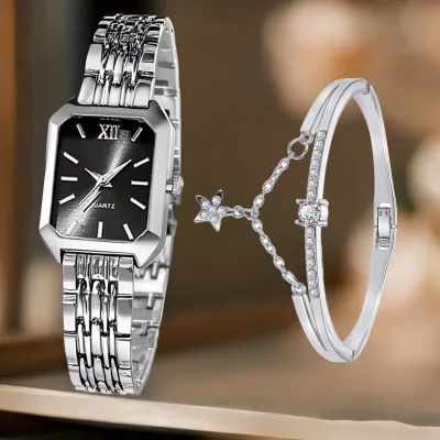 Hot-selling Women's Square Quartz Pointer Eco-Friendly Luxury Business Style Alloy Watch Ready Stock Wholesale Bracelet Watch