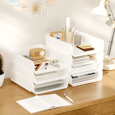 OFPS02 Office Desktop Storage Box Office File A4 Paper Storage Rack White Storage Box for Sundries Stationery Receipt Book