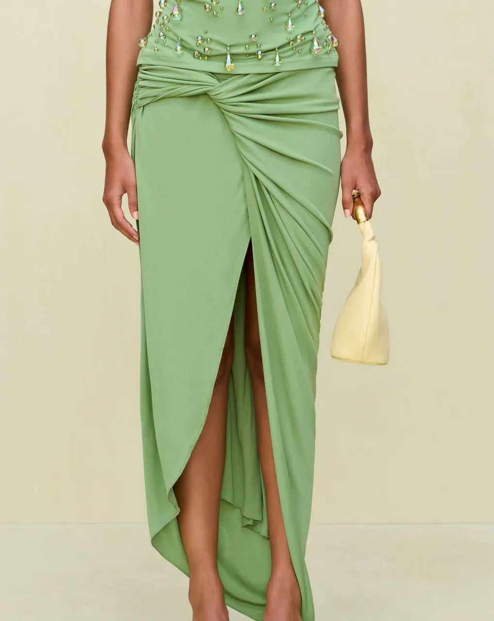 Light Green Linen Casual Wrap Style Natural Waist Maxi Skirt Stylish for Summer Beach Weddings and Garden Parties