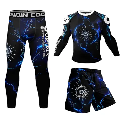 New Fight Clothes Brazilian Jiu-Jitsu Compression Sportsuits Men MMA Wrestling Shorts Digital Print Leggings UPF50