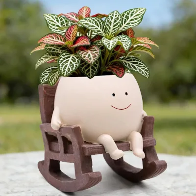 Smile Face Rocking Chair Planter Pot for Indoor Outdoor Plants Resin Succulent Flower Pots, Unique Small Plant Pots