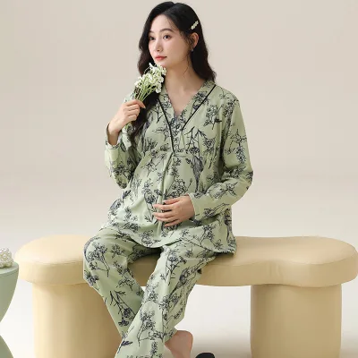 Wholesale Autumn Winter Maternity Pajamas Set XL Pregnant Women's Sleepwear Chest Pads Postpartum Nursing Homewear for