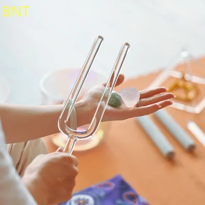 Crystal Tuning Fork Sound Therapy Transparent Handle Tuning Fork Meditation Yoga Percussion Instrument Sheepskin Stick