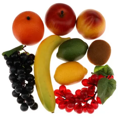 Gresorth Artificial Mixed 9 Fruits Set Fake Apple Banana Orange Lemon Peach Grape Kiwi Christmas Party Decoration