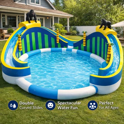 Commercial Inflatable Water Park Dual Slide Large Pool Tropical Gorilla Theme Heavy Duty PVC Custom Supplier Factory for Events