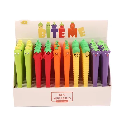 Hot Sale School Students Stationery Gift Custom Logo Plastic Creative Simulated Vegetable Shaped Pen Cute Cartoon Gel Ink Pen