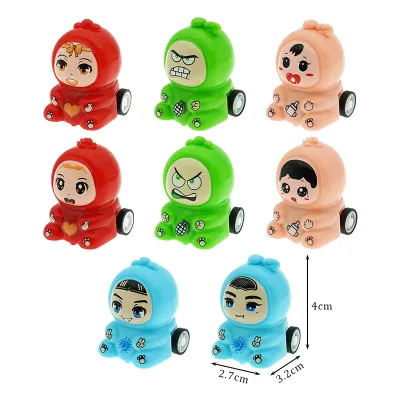 Plastic Cartoon Doll Pull Back Classic Vehicle Friction Adorable Expression Cars for Kids 50 MM Capsule Egg