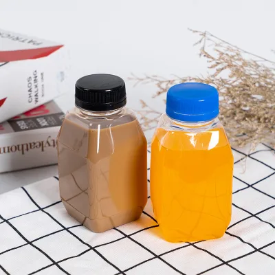 280ml Transparent Empty Small Square Shaped Silver Cover PET Food Grade Milk Tea/Coffee Soft Drink Orange Juice Plastic Cream