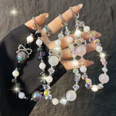 Diamond Crown Mobile Phone Lanyard-Handmade Crystal Weaving Multi Color Custom Logo Short Hanging Rope 18cm Multi Functional