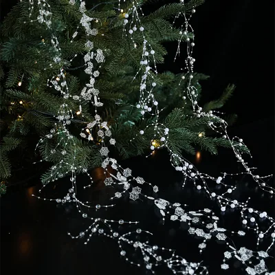 Acrylic Crystal Beaded Garland Transparent Snowflake Pearl Icicle Pendant Christmas Tree Hanging Decorations Xmas Ornaments