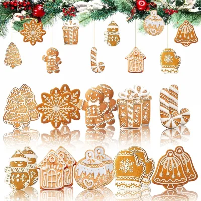 Wholesale Wooden Cookie Ornaments Christmas Tree Hanging Decorations Snowflake Xmas Holiday Home Pendant Gift