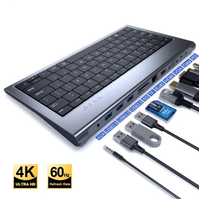 11 in 1 Multifunctional Usb Splitter 3.0 4k Hdm1 Hubs Type C Keyboard Usb-C Docking Charging Station for Phone Macbook Laptop
